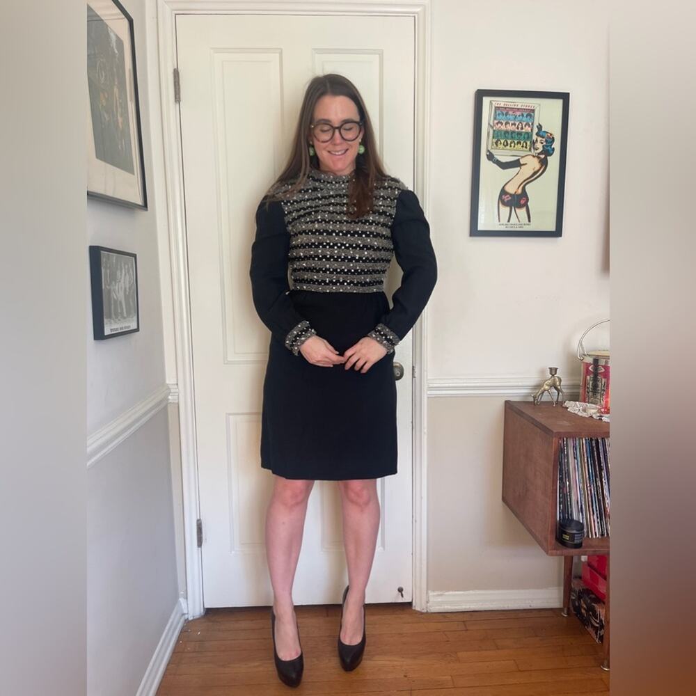 60s Vintage Long Sleeved Beaded Dress - Picture 2 of 8